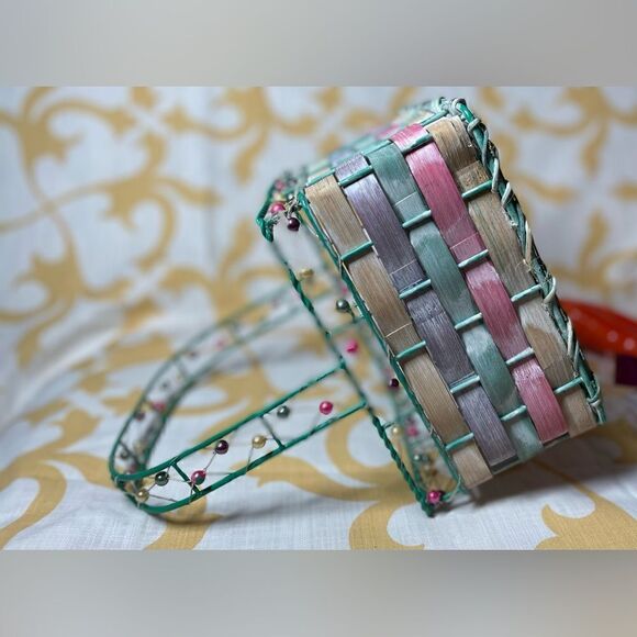 Purple Multicolor Square Woven Basket Beaded Border Details BONUS Purple Decor S - Picture 3 of 7